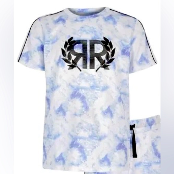 River Island Boys Blue Reverse R Print Mesh T-Shirt - Picture 1 of 2